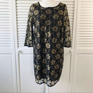 2/$50 SAM & LAVI Rayon Sheer Sleeve Gold Embroidered Dress Size Large